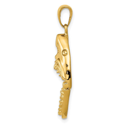 14k Yellow Gold Gold Polished 2-D Jaws Shark Head Mouth Open Pendant for Women