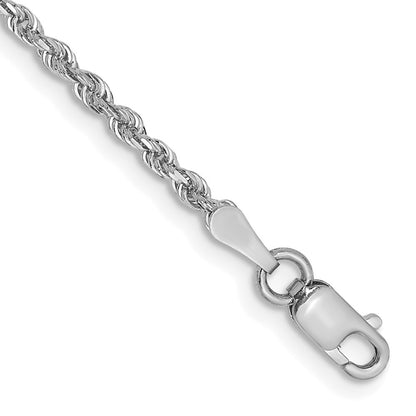 14K White Gold 8" 2mm Diamond-cut Quadruple Rope Lobster Clasp Chain Bracelet