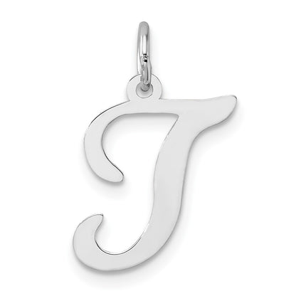 14k White Gold Script Letter T Initial Charm Pendant for Women