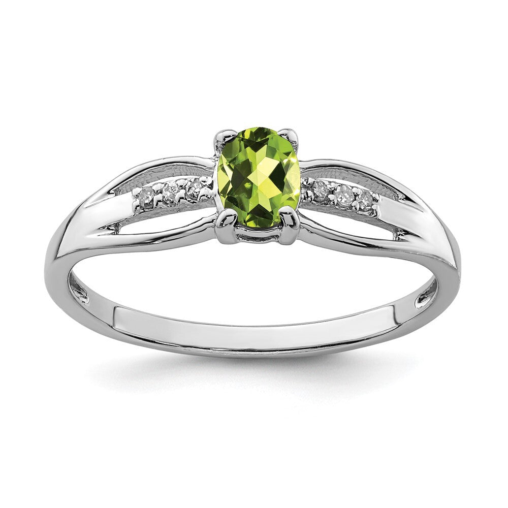 Sterling Silver Rhod-plated Diamond Peridot Ring Size 8