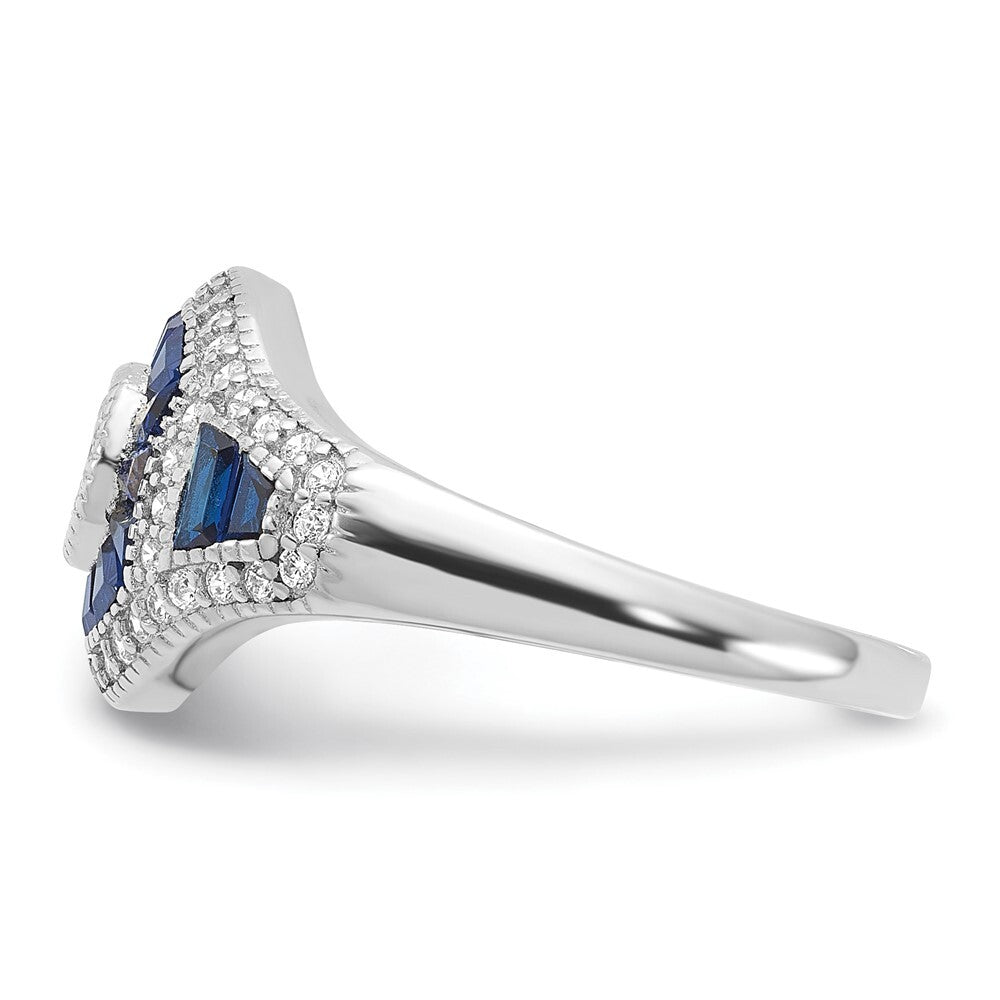 Sterling Silver Lab Created Blue Spinel & Cubic Zirconia Ring SZ 7