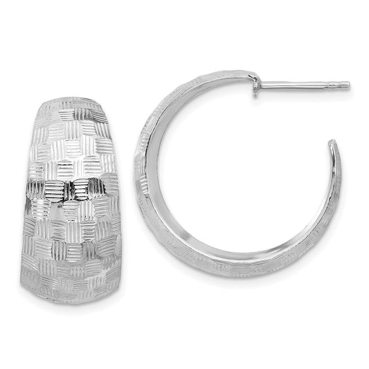 Sterling Silver Rhodium-plated Polish Textured C-Hoop Earrings