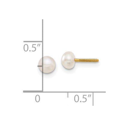 14k Yellow Gold 4-5mm Button Freshwater Cultured Pearl Stud Earrings
