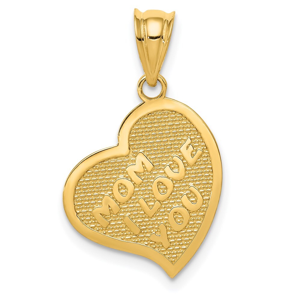 14k Yellow Gold Polished Mom I Love You/Cross Reversible Heart Pendant for Women
