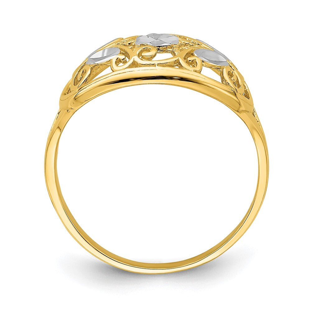 14K Yellow Gold w/Rhodium Diamond-Cut Oval Filigree Ring Size 7