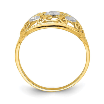14K Yellow Gold w/Rhodium Diamond-Cut Oval Filigree Ring Size 7