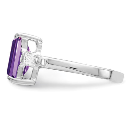 Sterling Silver Rhodium-plated Amethyst and Cubic Zirconia Ring Size 7