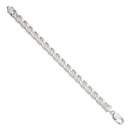 Sterling Silver 9mm Diamond-Cut Flat Anchor Curb Chain Bracelet