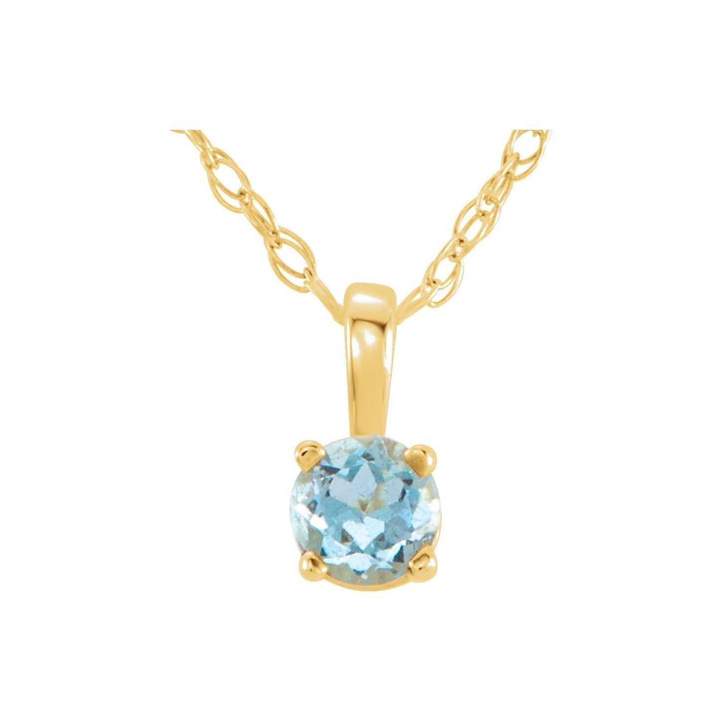 14k Yellow Gold 3 mm Aquamarine Solitaire Pendant Necklace 14"