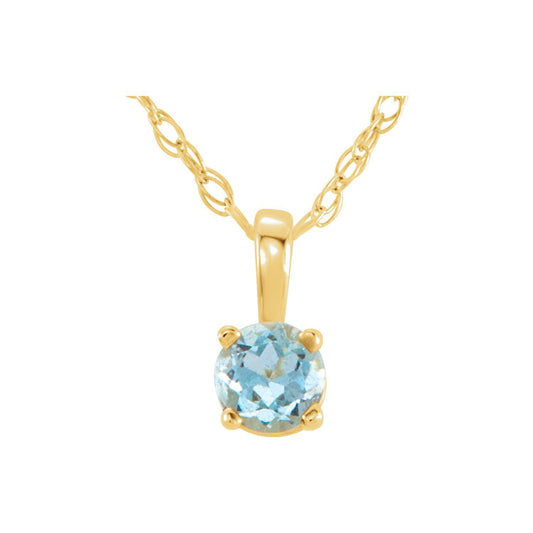 14k Yellow Gold 3 mm Aquamarine Solitaire Pendant Necklace 14"