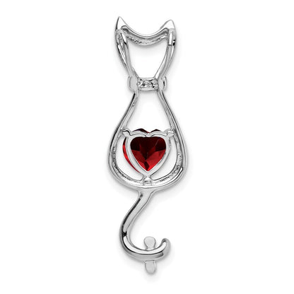 14k White Gold Garnet and Diamond Cat Pendant for Women