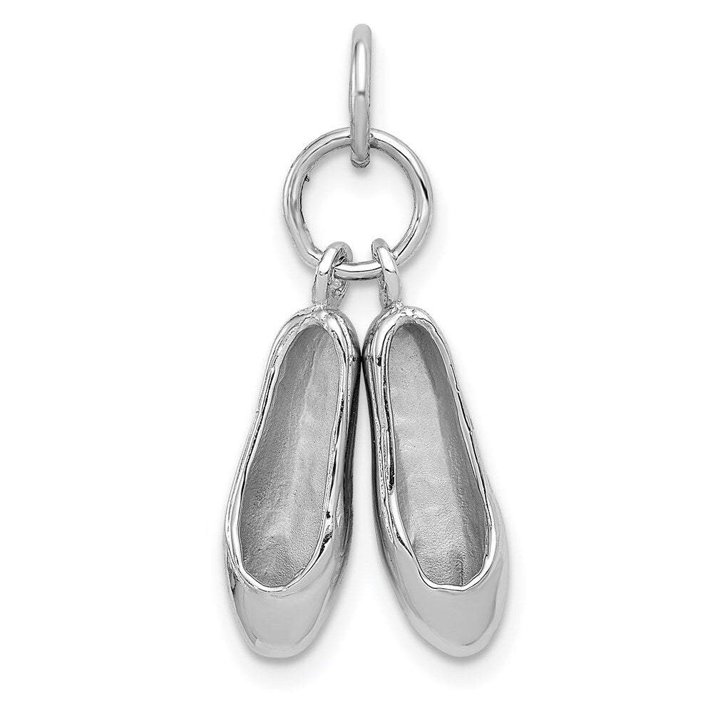 14k White Gold Solid Polished 3-D Moveable Ballet Slippers Charm Pendant