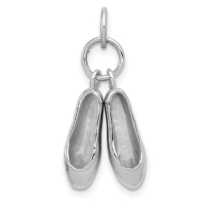 14k White Gold Solid Polished 3-D Moveable Ballet Slippers Charm Pendant