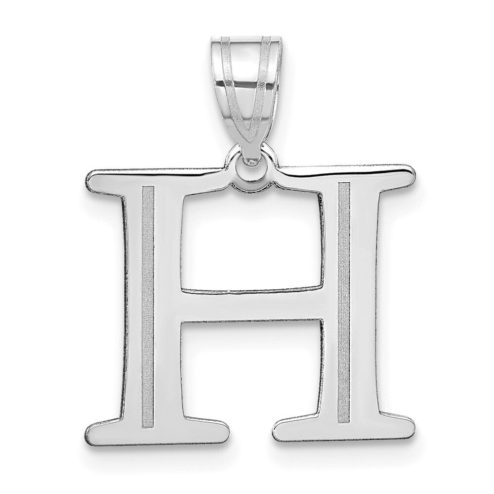 14k White Gold Polished Etched Letter H Initial Pendant for Women