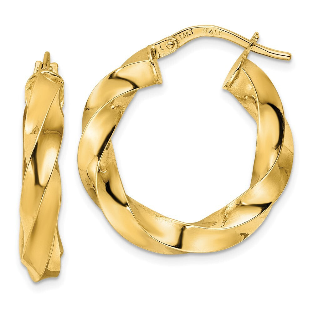 14k Yellow Gold Polished Twisted Hoop Earrings Gift for Women