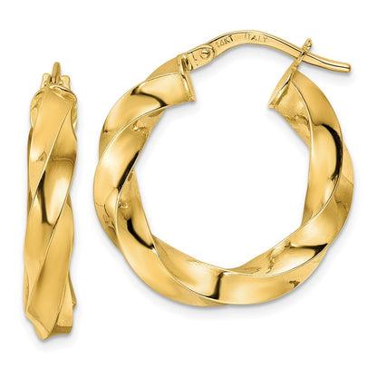 14k Yellow Gold Polished Twisted Hoop Earrings Gift for Women