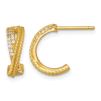 Sterling Silver Gold-Tone Polished and Twisted CZ -X- C-Hoop Earrings