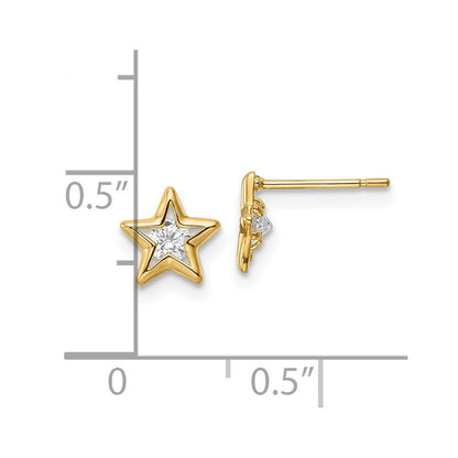 14k Yellow Gold Cubic Zirconia Star Stud Earrings Gift for Women