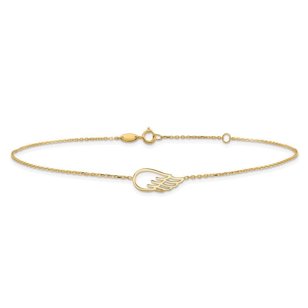 14k Yellow Gold Cut-out Wing 10 inch Plus 1 inch Extender - Total 11 inch Anklet