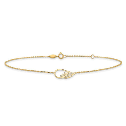 14k Yellow Gold Cut-out Wing 10 inch Plus 1 inch Extender - Total 11 inch Anklet
