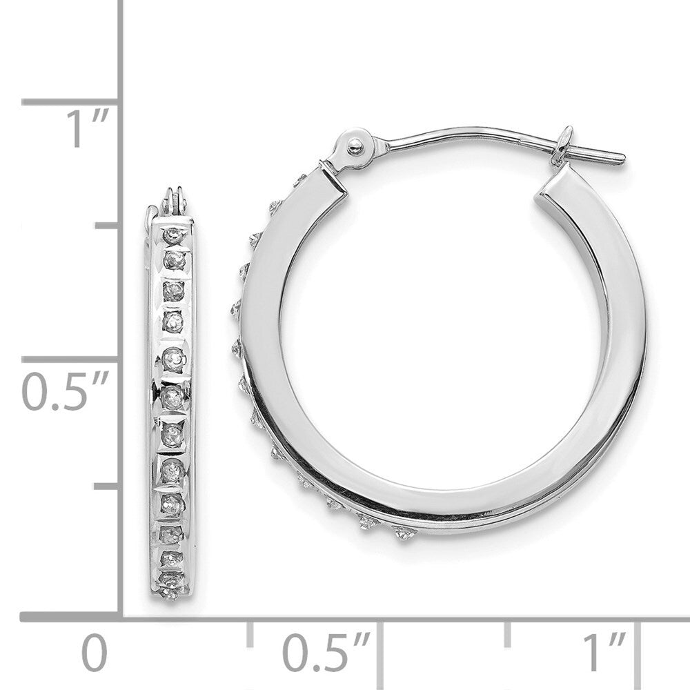 14k White Gold Diamond Fascination Round Hinged Hoop Earrings Gift for Women