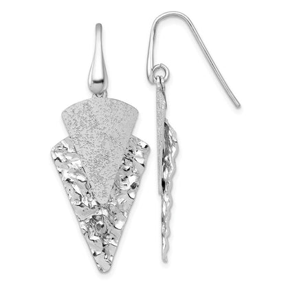 Sterling Silver Polished Brushed & Hammered Triangle Dangle Earrings