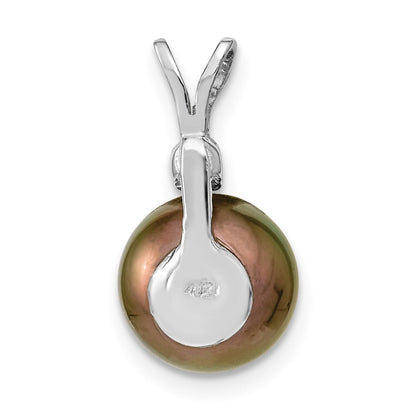 14k White Gold 10mm Black Tahitian Saltwater Cultured Pearl & Diamond Pendant