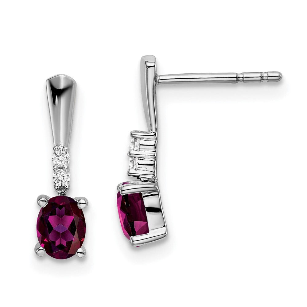 14k White Gold Oval Rhodolite Garnet and Diamond Dangle Earrings Gift for Women