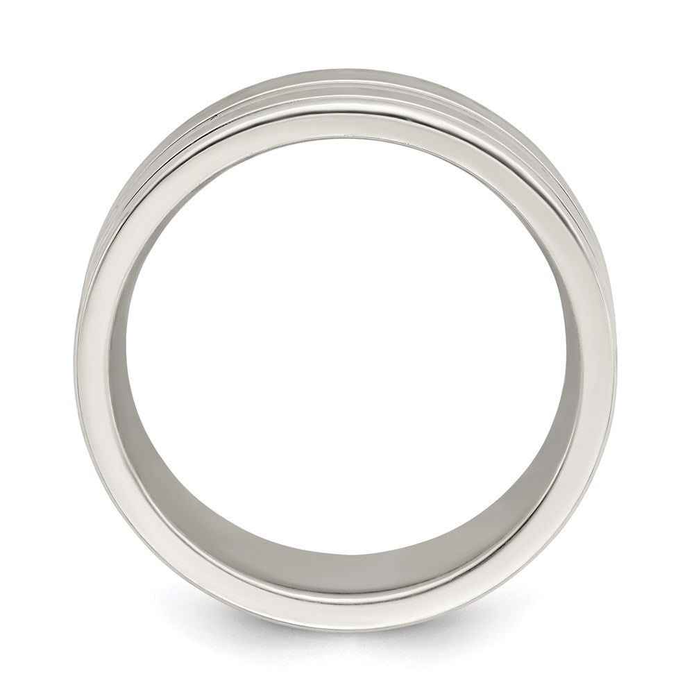 Sterling Silver 8mm Polished Flat Grooved Fancy Band Ring Size 11.5