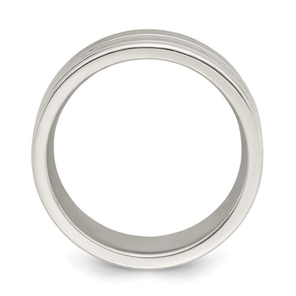 Sterling Silver 8mm Polished Flat Grooved Fancy Band Ring Size 11.5