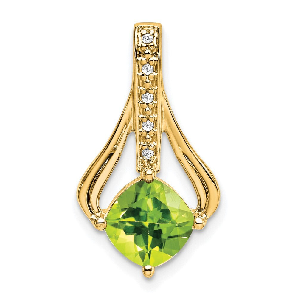 14k Yellow Gold Peridot and Diamond Pendant for Women