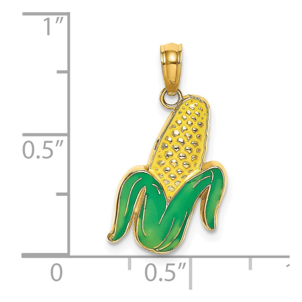 14k Yellow Gold w/ Enamel Corn with Peeled Husk Charm