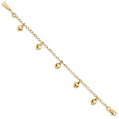 14k Yellow Gold Child's Puffed Heart Charm Bracelet