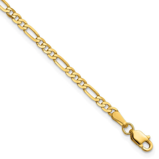 14k Yellow Gold 6 inch 2.75mm Flat Figaro Bracelet