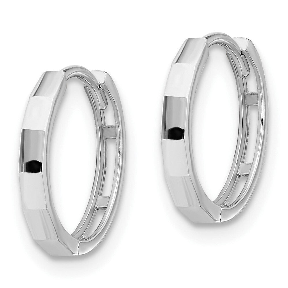 14K White Gold Polished and Diamond-cut Hinged Hoop Earrings Gift for Women