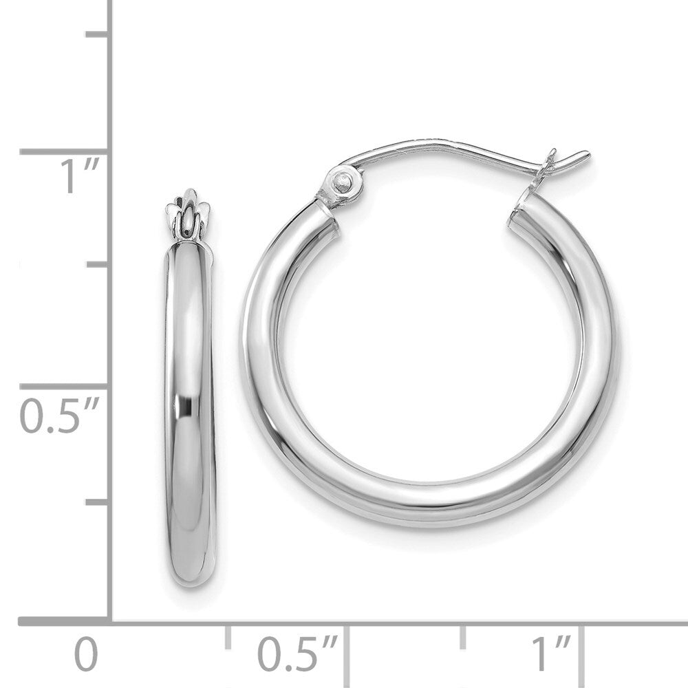 14K White Gold Polished 2.5mm Tube Hoop Earrings Gift for Women