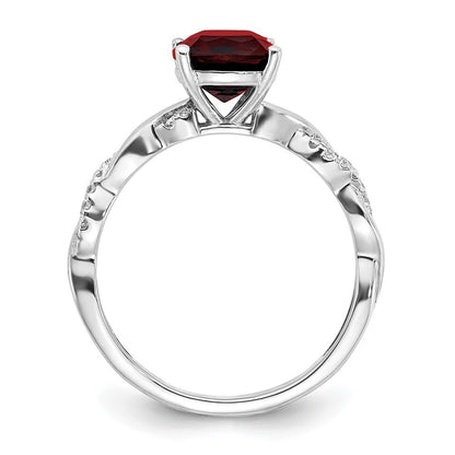 Sterling Silver Rhodium-plated Garnet and Diamond Ring