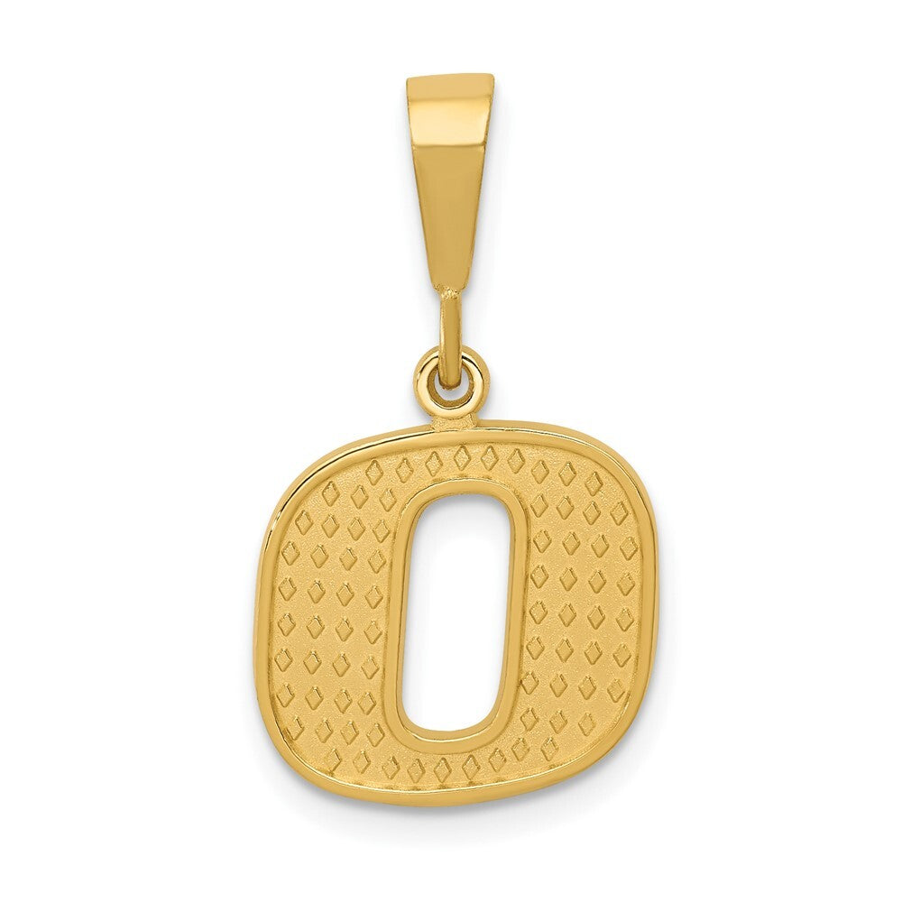 14k Yellow Gold Textured Initial O Charm Pendant for Women