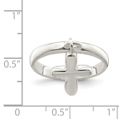 Sterling Silver Solid Cross Dangle Ring Size 8