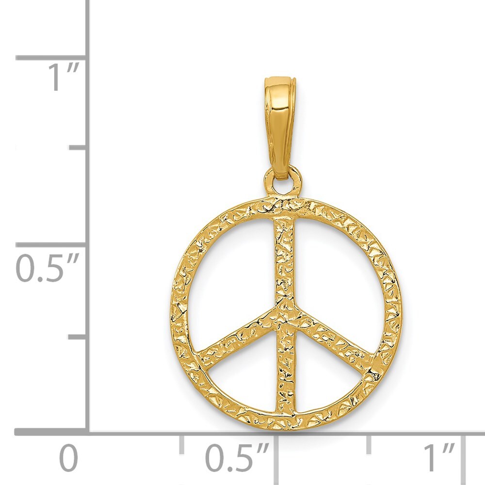 14k Yellow Gold Textured Peace Sign Pendant for Women