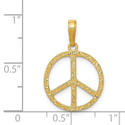 14k Yellow Gold Textured Peace Sign Pendant for Women
