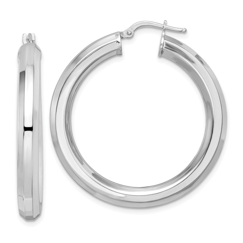 Sterling Silver Rhodium-plated 5x38mm Octagon Tube Hoop Earrings