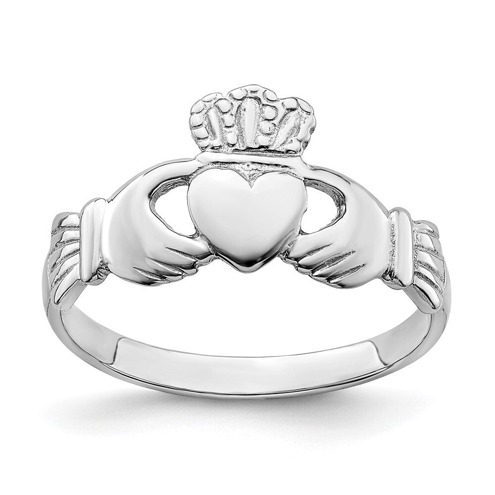 14k White Gold Polished Claddagh Ring Size 7