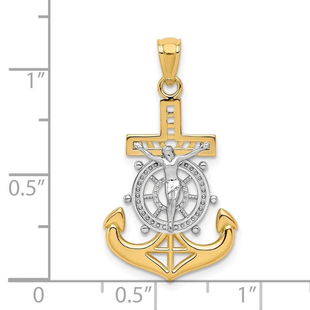 14k Yellow Gold w Rhodium Polished Mariners Crucifix Pendant