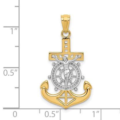 14k Yellow Gold w Rhodium Polished Mariners Crucifix Pendant