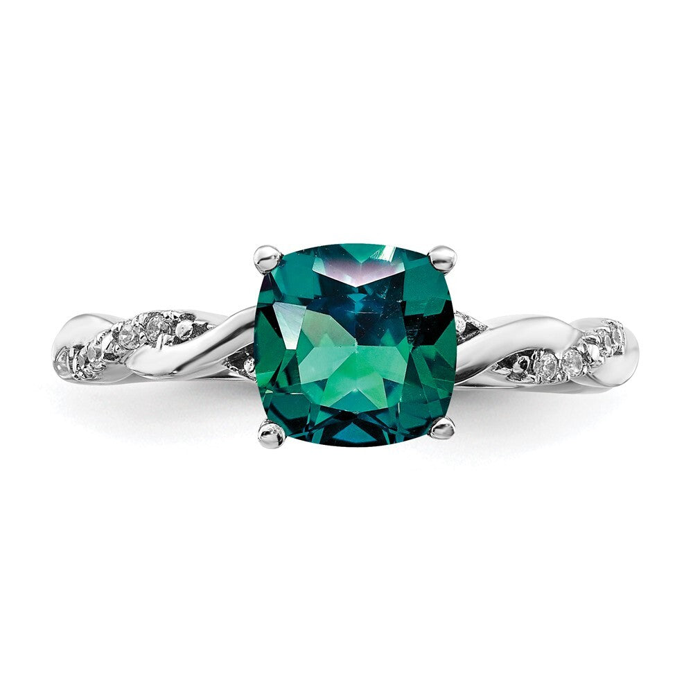 Sterling Silver Rhodium-plated Created Alexandrite and Diamond Ring Size 7
