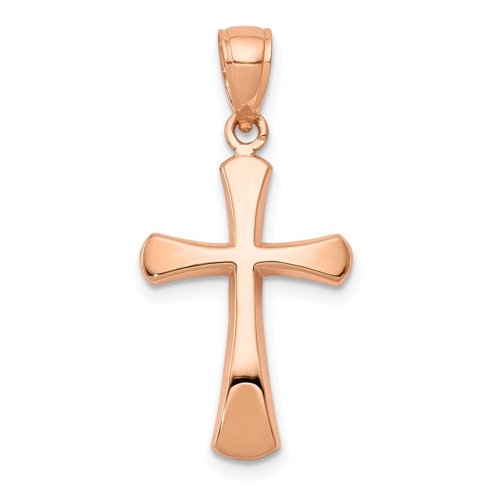 14k Rose Gold Polished Beveled Cross  Round Tips Charm Pendant for Women