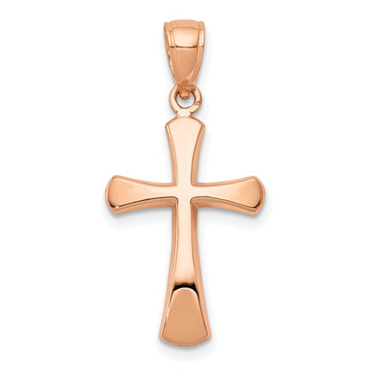 14k Rose Gold Polished Beveled Cross  Round Tips Charm Pendant for Women
