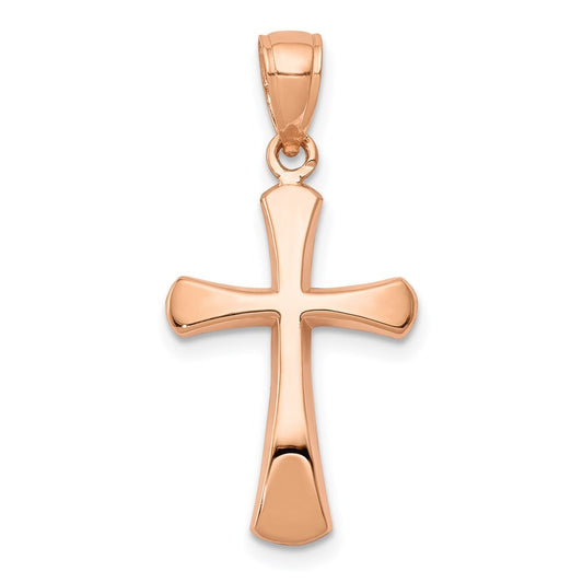 14k Rose Gold Polished Beveled Cross  Round Tips Charm Pendant for Women