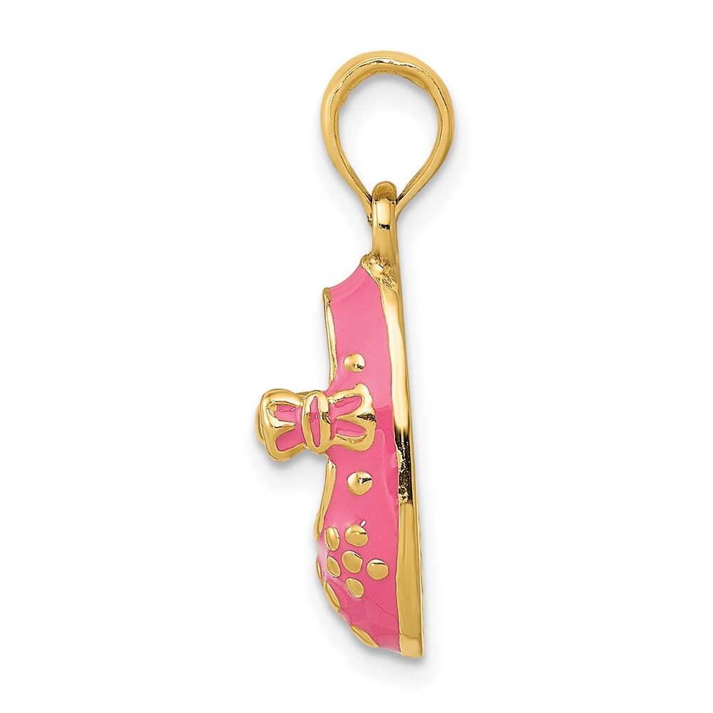14k Yellow Gold Pink Enameled 3D Baby Shoe Pendant for Women